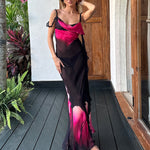 Sexy sling Dress Mesh Print Irregular Slit Backless Wholesale Womens Clothing N3823111100024