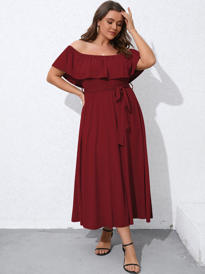 Wholesale Plus Size Womens Clothing Slit Solid Color Strapless Wood Ear Dress