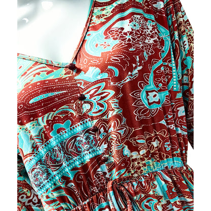 Bohemian Trumpet Sleeve Printed Low-Cut Tassel Dress Wholesale Dresses N4623051700085