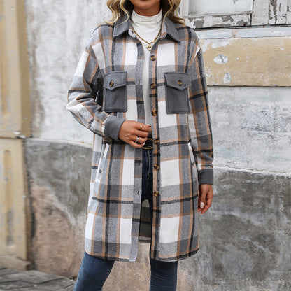 Brushed Long Plaid Jackets & Coats Wholesale Womens Clothing N3824091200029