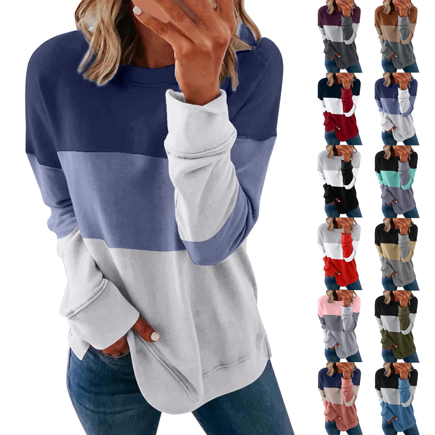 Patchwork Clash Top Drop Shoulder Long Sleeve Casual Pullover Sweatshirt Wholesale Womens Tops N3824091200004