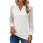 Lace Waffle Panel Long Sleeve V-Neck T-Shirt Top Wholesale Womens Clothing N3823112800040