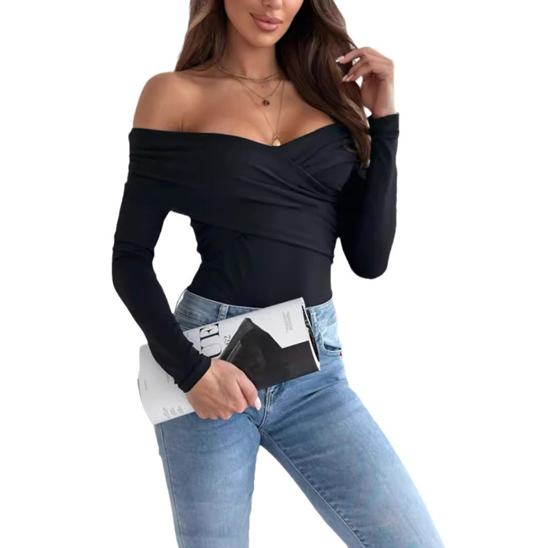 Round Neck Slim Long Sleeve Knit Top Sexy Fashion Strapless Tee Wholesale Womens Clothing N3824091200010