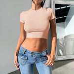 Sexy Solid Color Slim Fit Short-Sleeved Cropped Tops Wholesale Womens Clothing N3824040100102
