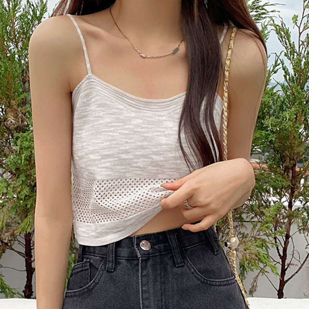 Casual Color Blocking Print Knitted Openwork Camisole Top Wholesale Womens Tops