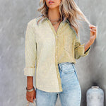 Casual Striped Colorblock Printed Long Sleeve Single Breasted Shirt Wholesale Womens Tops