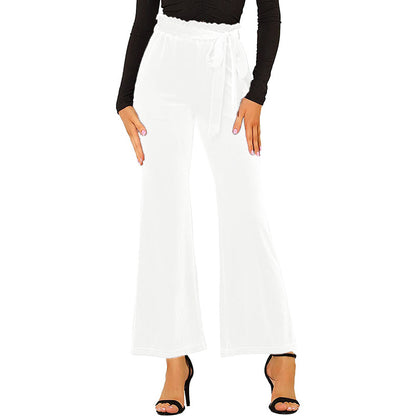 Simple Solid Colour Pockets High Waisted Elasticated Trousers With Belt Wholesale Womens Clothing