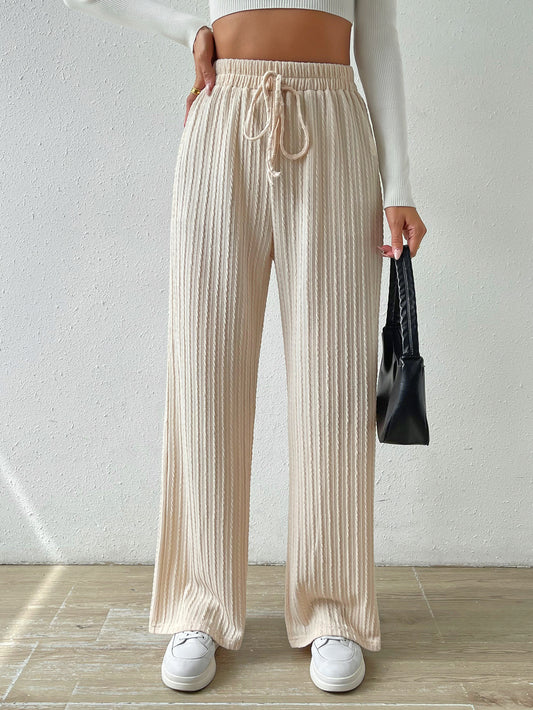 Textured Knit Wide Leg Pants High Waist Solid Color Straight Pants Wholesale Womens Clothing N3824080900024