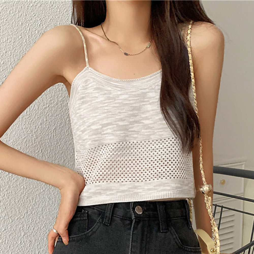 Casual Color Blocking Print Knitted Openwork Camisole Top Wholesale Womens Tops