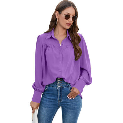 Chiffon Pleated Long Sleeve Loose Balloon Sleeve Shirt Wholesale Women'S Top