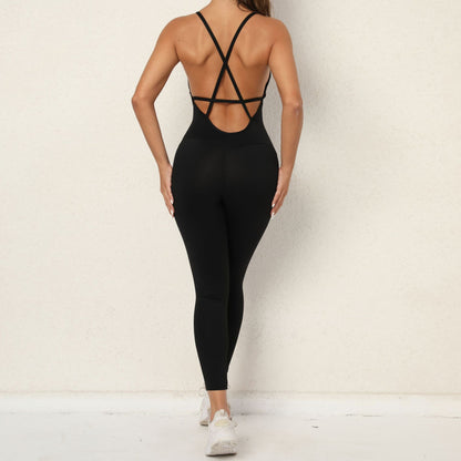 Tight Backless Suspenders Sports Running Fitness Yoga Jumpsuit Wholesale Womens Clothing