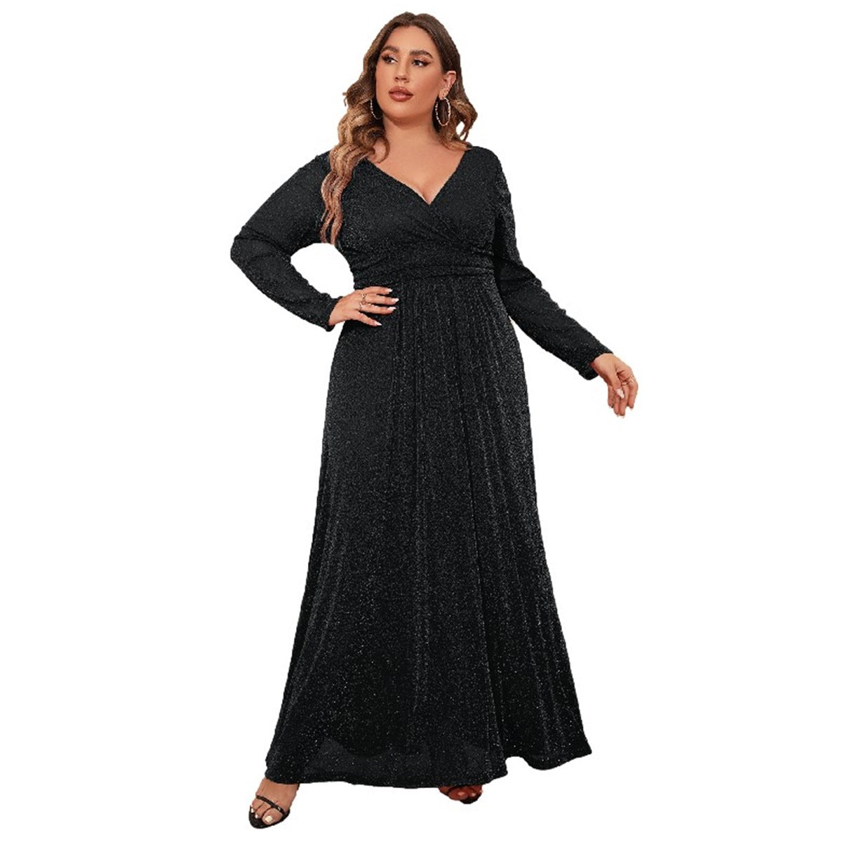 Plus Size V Neck Long Sleeve Mesh Dresses Wholesale Womens Clothing N3824080300024