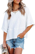 Solid Color Round Neck Quarter Bell Sleeve Loose T-Shirts Wholesale Womens Clothing N3824040700337