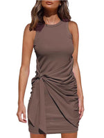 Solid Color Irregular Waistband Round Neck Sleeveless Dresses Wholesale Womens Clothing N3824052000007