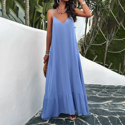 Elegant Solid Color Sling Maxi Dresses Wholesale Womens Clothing N3824040100132