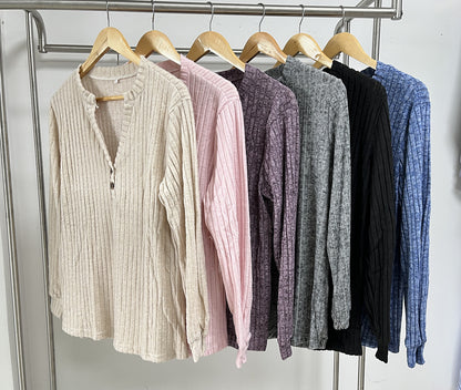 Solid Color Brushed Button Loose Long Sleeve Sweater Fall Wholesale Womens Clothing N3824072900058