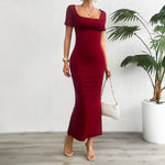 Solid Color Slim Fit Short Sleeve Bodycon Dresses Wholesale Womens Clothing N3824042900031
