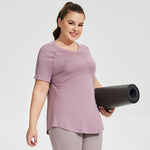 Wholesale Plus Size Womens Clothing Hip Covering Mesh Breathable Short-Sleeved Sports Top