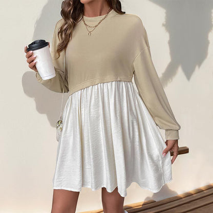 Casual Round Neck Long Sleeve Color Block Loose Dress Wholesale Womens Clothing N3824112000027