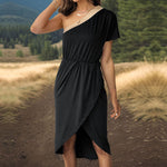 Irregular Color Block One-Shoulder Dresses Wholesale Womens Clothing N3824040700309