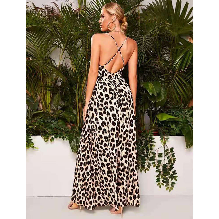 Sling Leopard Print High Waist Maxi Dresses Wholesale Womens Clothing N3824040700328