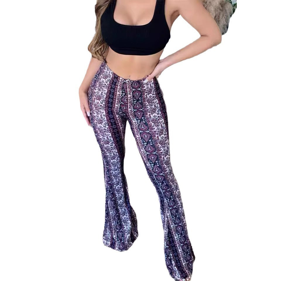 High Elastic Tight Flared Sexy Printed Trousers Wholesale Womens Clothing N3824070900035