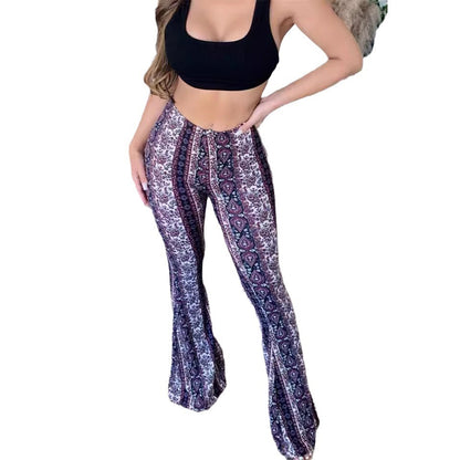 High Elastic Tight Flared Sexy Printed Trousers Wholesale Womens Clothing N3824070900035