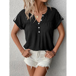 Button Cotton Short Sleeve T-Shirt Wholesale Womens Clothing N3823070300205