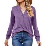 V-Neck Solid Button Casual Loose T-Shirt Top Wholesale Womens Clothing N3823112800052