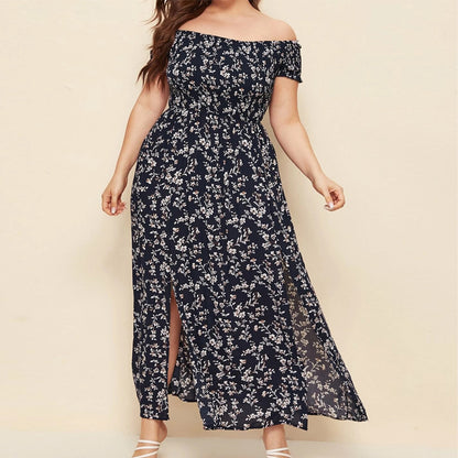 Plus Size Casual Bohemian Printed Strapless Split Dresses Wholesale Plus Size Womens Clothing N3824052500005