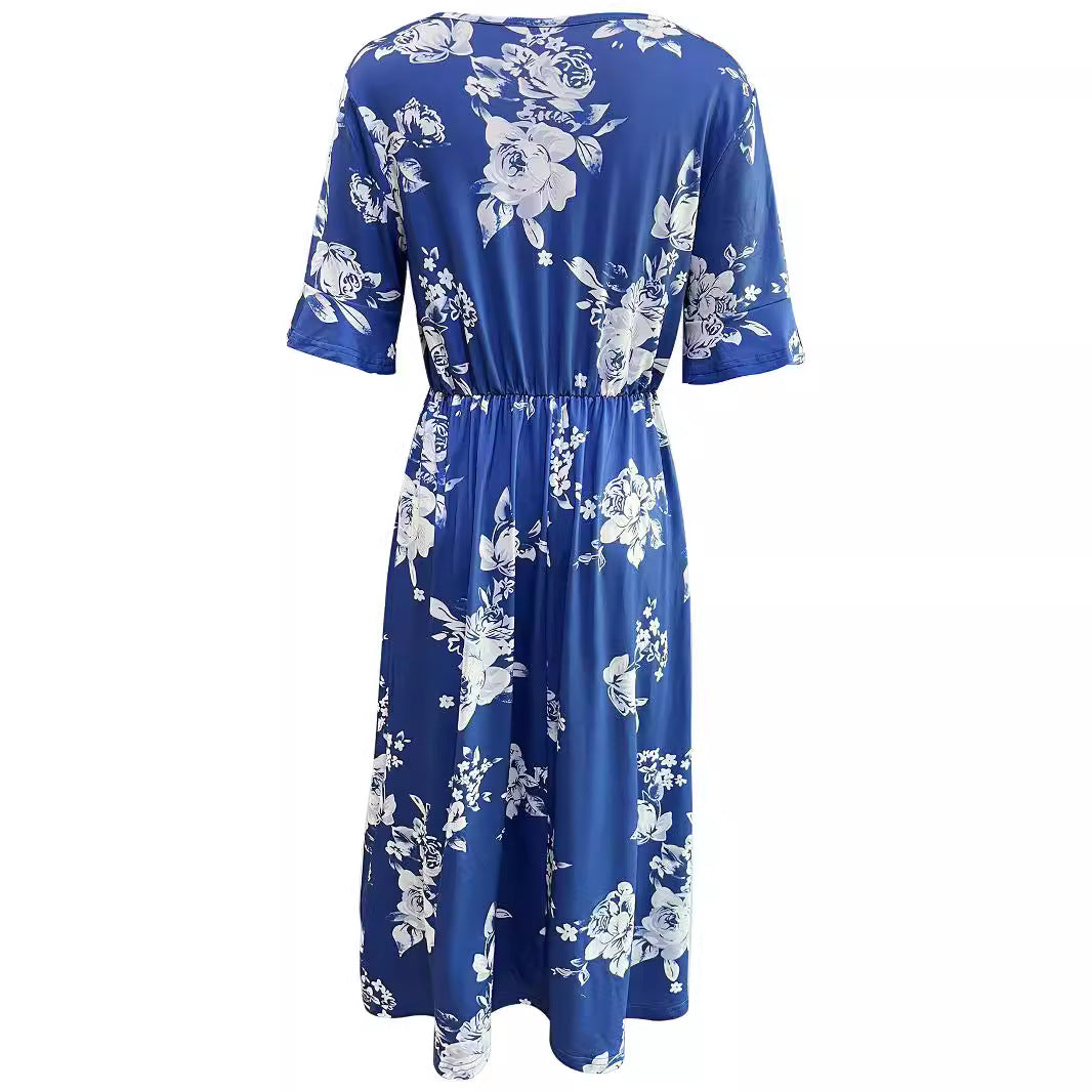 Elegant Round Neck Short Sleeve Printed Dresses Wholesale Womens Clothing N3824073000127