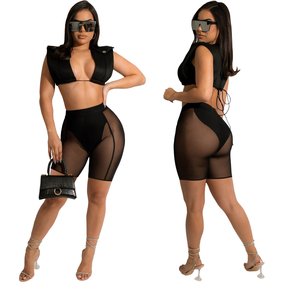 Sexy Mesh Summer Bikini Shorts Set Wholesale Womens Clothing N3824011100005