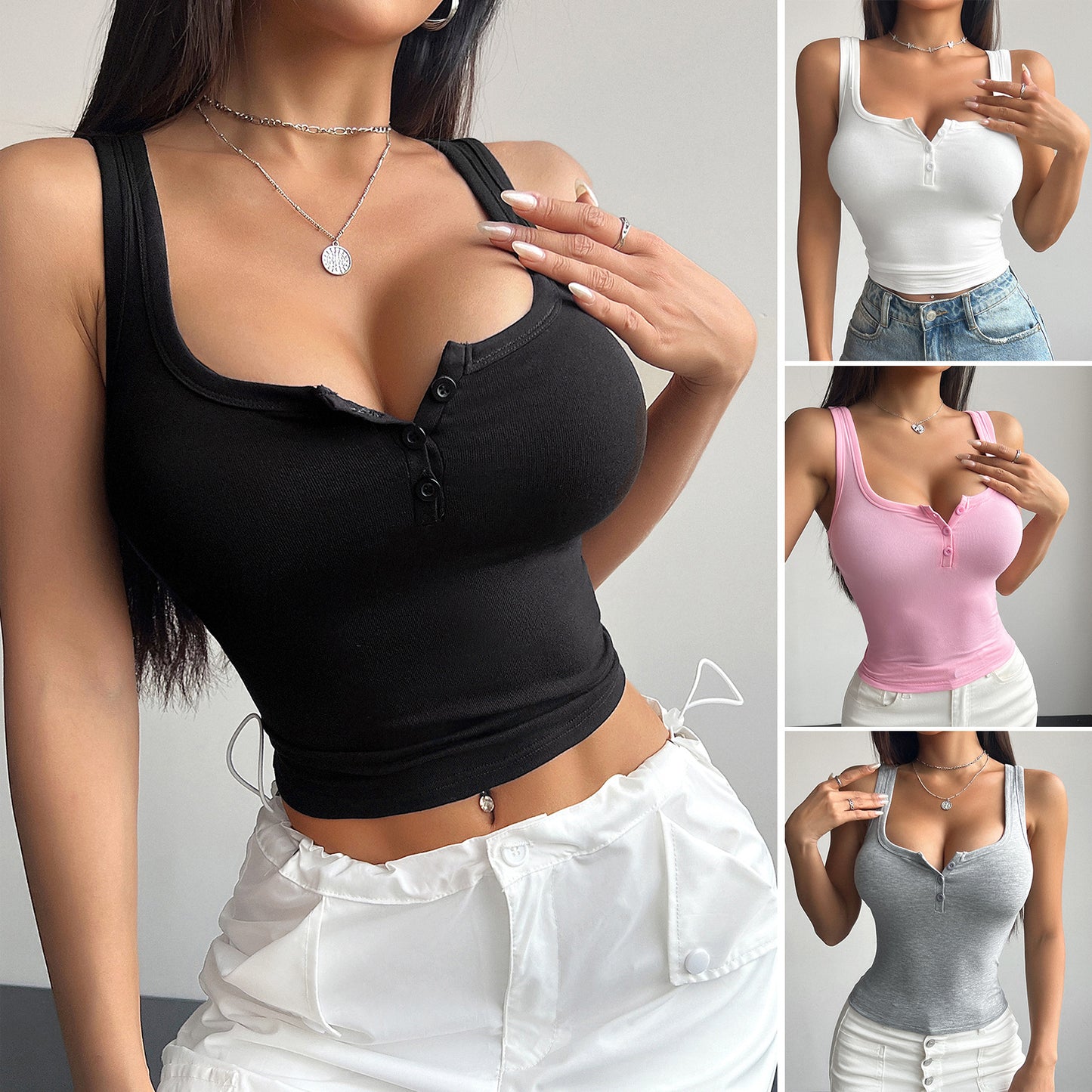 Slim Fit Solid Color Camisole Tank Tops Wholesale Womens Clothing N3824060600069