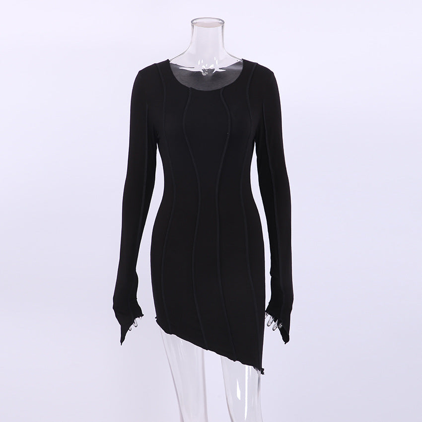 Sexy Long-Sleeved Line Knitted High Neck Tight-Fitting Slim Dress Wholesale Dresses