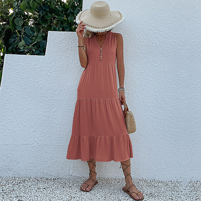 Sleeveless Tank Maxi Dresses Loose Casual Solid Color Dresses Wholesale Womens Clothing N3824050700031