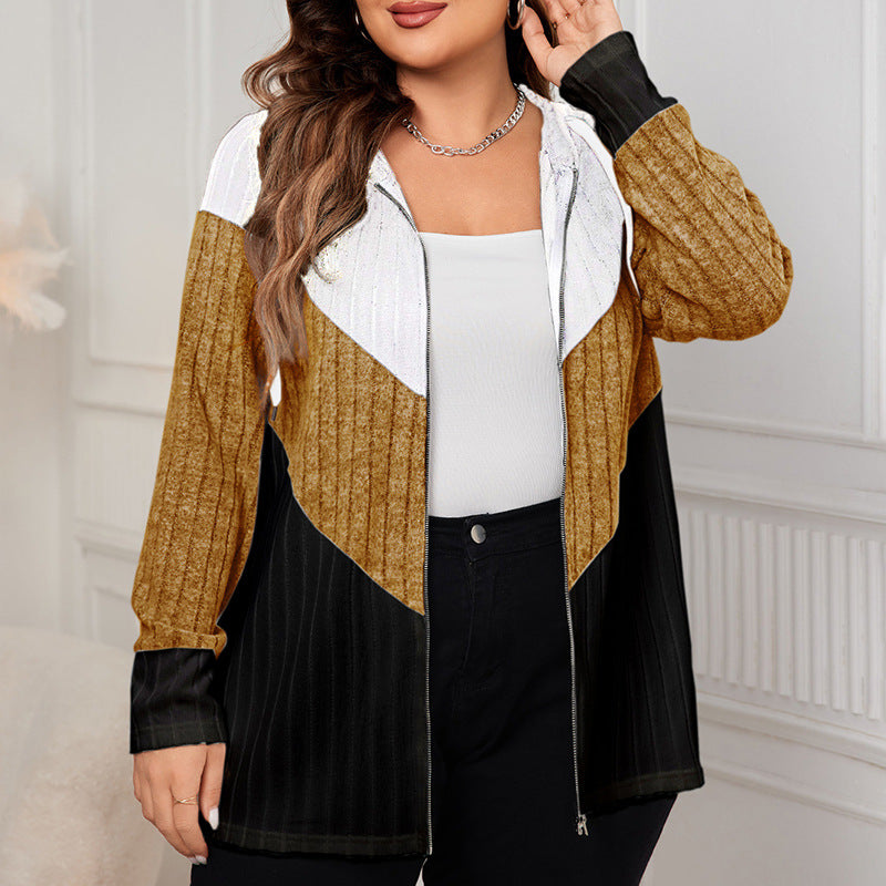 Plus Size Striped Loose Cardigan Jacket Clash Color Casual Wholesale Womens Clothing N3824091200161