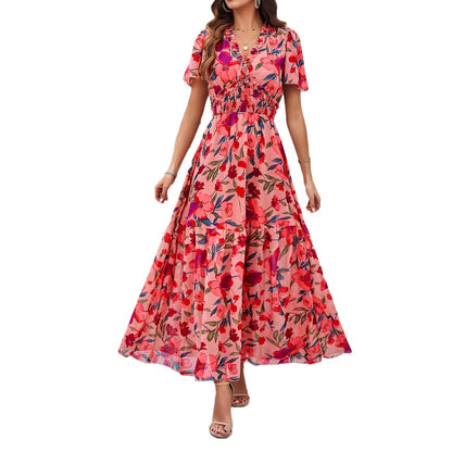 Casual Floral Printed Waist Dresses Wholesale Womens Clothing N3824040100112