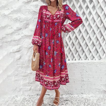 Casual Resort Printed Long Sleeve Dresses Wholesale Womens Clothing N3824040100104