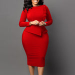 Fashion Long-Sleeved Pleated Slim Package Hip Pencil Skirt Wholesale Dresses