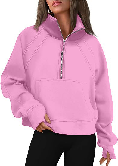 Fleece Sweatshirt with Half Zipper Short Stand Collar Wholesale Womens Clothing N3824070900007