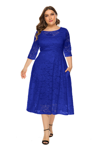 Plus Size Lace Pocket Gown Party Dresses Wholesale Womens Clothing N3824080300012