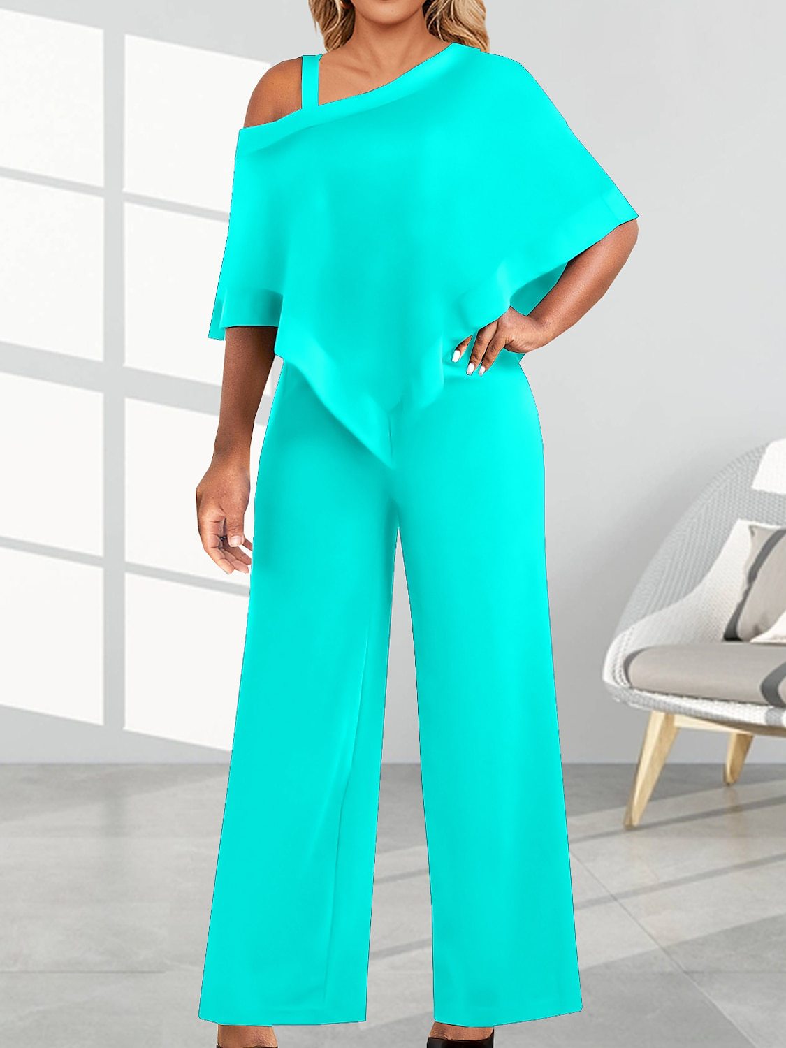 Fashion Solid Color Bat Sleeve Suspender Slash Neck Straight Jumpsuit Wholesale Jumpsuits