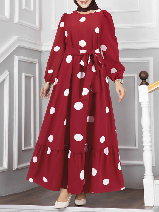 Polka Dot Slim Long Sleeve Maxi Dresses Spring Fall Wholesale Womens Clothing N3824072000242