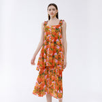 Fashion Flower Print Multi Layered Pleated Camisole Dress Wholesale Dresses