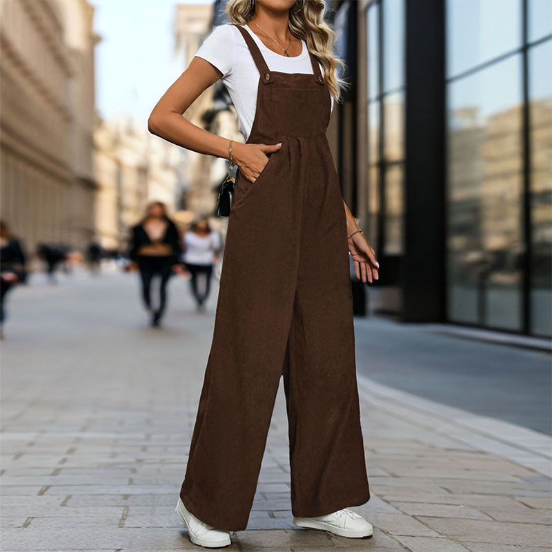 Solid Color Corduroy Overalls Jumpsuit Wholesale Womens Clothing N3824062800011