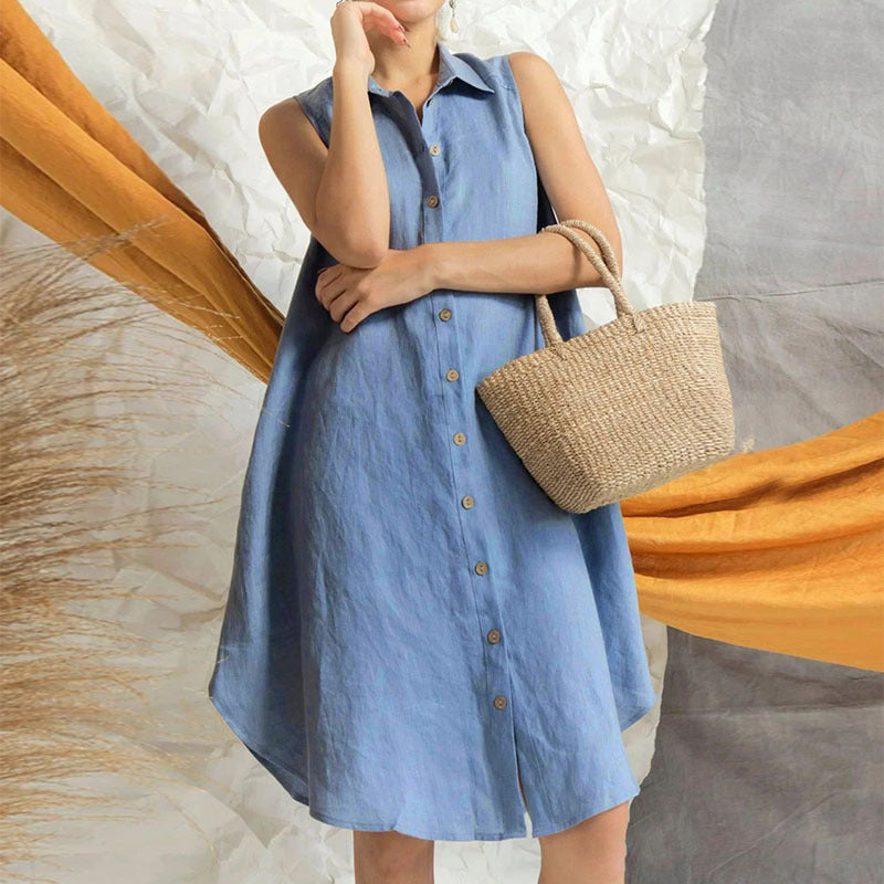 Solid Sleeveless Loose Shirt Dresses Wholesale Womens Clothing N3824040700312