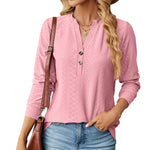 V-Neck Solid Button Loose Long Sleeve T-Shirt Top Wholesale Womens Clothing N3823112800041