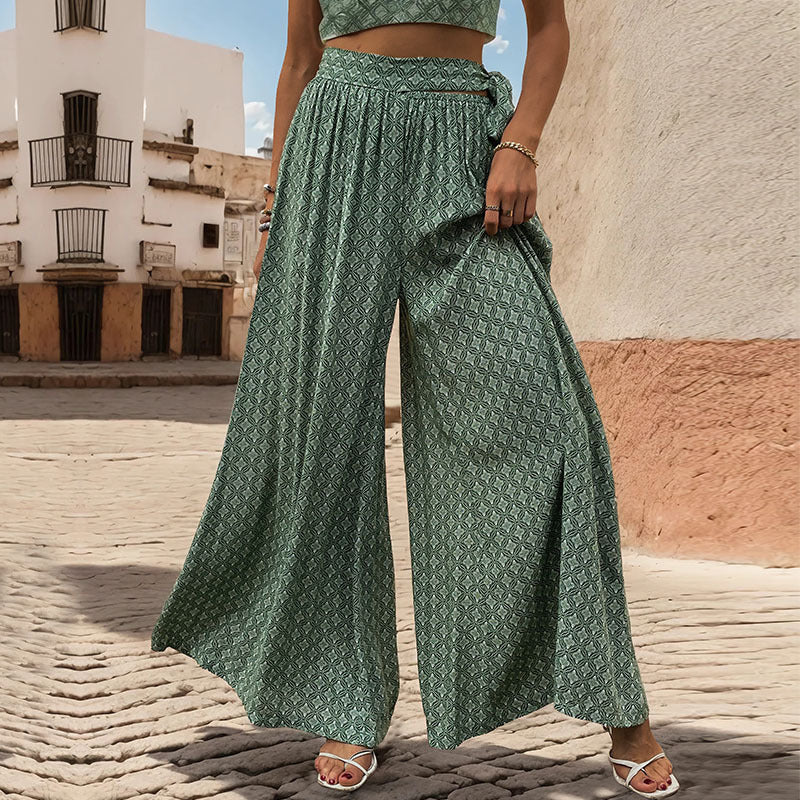 Ethnic Print Flared Wide Leg Pants Wholesale Womens Clothing N3824050700009