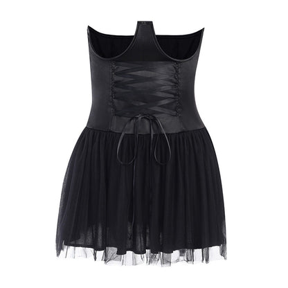 Dark Punk Gothic Strappy Belted Mesh Splicing Skirt Wholesale Women'S Bottom