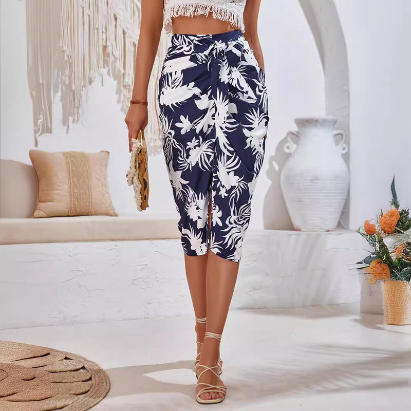Printed Strappy Pleated Waist Skirts Wholesale Womens Clothing N3824050700074